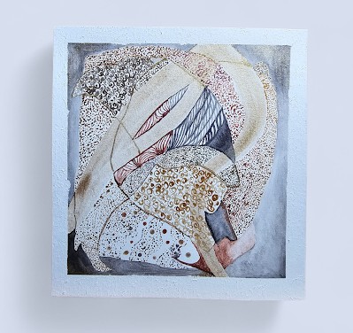 Unspoken Layers. An abstract work, in gold and copper water colour